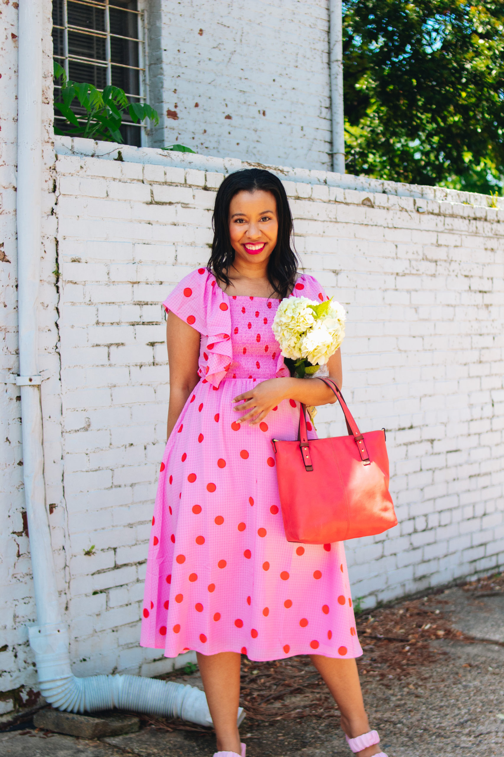 Vintage Inspired Collared Swing Dress in Red & White Polka Dots